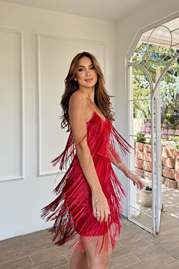 Sindimoda Modia Saçaklı Mini Elbise 9350
