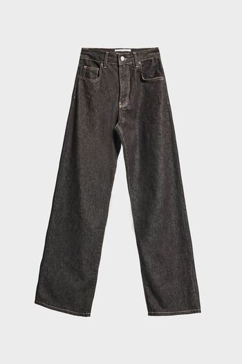 its basic Women's Dark Denim Water Wash Color 7W5-132 Loose Fit Mid Waist 100% Cotton Inner Length 80cm Denim Jean