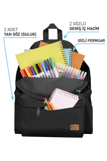 SmartFox Unisex School Backpack Ergonomic Suitable for Daily Use 1012 Black