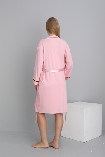 Miss Dünya Lissa Stripe Detailed Midi Length Strap Maternity and Postpartum Dressing Gown Nightgown Set