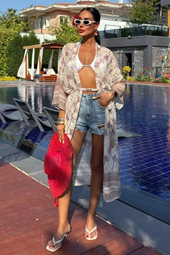 STİLVİA Women's Multi Patterned Double Breasted Chiffon Kimono