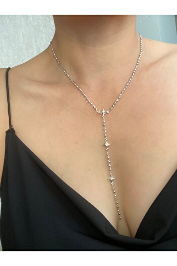 Byoz store Gümüş renk top zincir minimal kuzey yıldızı özel seri vip Y kokye