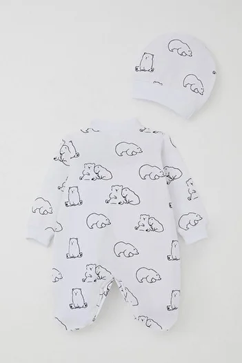 Breeze Baby Boy Booties Jumpsuit Cute Polar Bear Patterned 0-6 Months, White