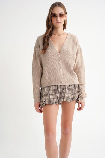 Mixray 6943 Women's V-Neck Thessaloniki Cardigan Beige