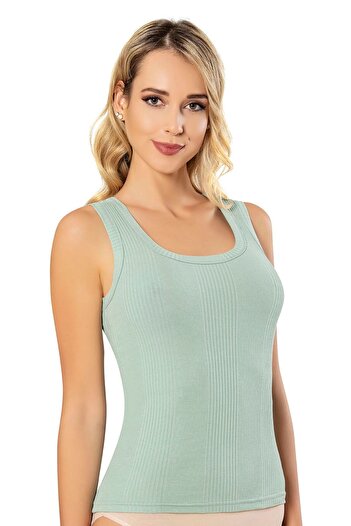 Bonnie Clyde Women's Camisole Thick Strap Striped Cotton Plain Design Undershirt Green 6-Piece - Green - Bcp1.Kox-6Q01J5-Ye