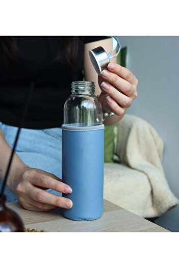 İkon store Blue 500ml Water Bottle with Leather Case