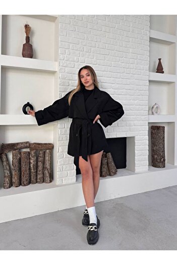VESS MODA Kadın Kemer Detaylı Kısa Trençkot