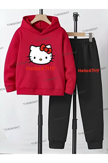 THEKONT Hel-Lo Kityy Printed Thick Cotton Hooded Children's Track Suits