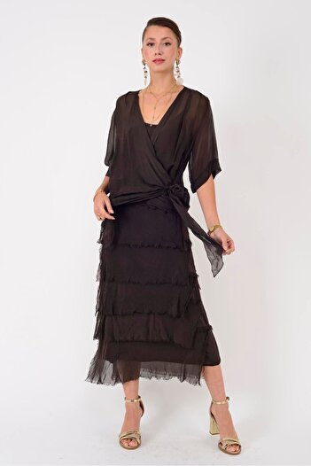 Park Moda 5015I Kruvaze Bolero Detail Floor Floor Silk Dress
