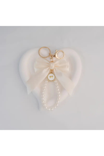 ELENKA Elegant Bag Charm Keychain Accessory with Bow Ribbon and Pearl