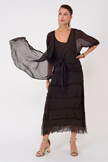 Park Moda 5015I Kruvaze Bolero Detail Floor Floor Silk Dress