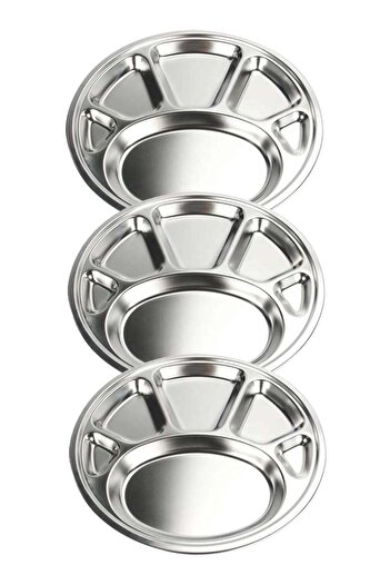 QUEEN Set of 3 Divided 6-Section Stainless Steel Trays