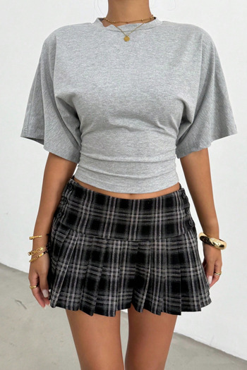 Tarz Cool Women's Gray Bat Sleeve Waist Seat Cotton T-Shirt