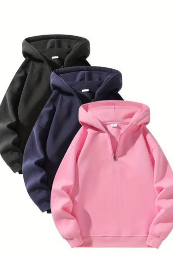 Sweetline Unisex Zippered Hooded Oversize Basic Sweatshirt – Black / Navy Blue / Pink