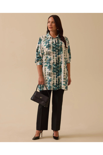 Gala-Xi Plus Size Shirt Collar Patterned Tunic