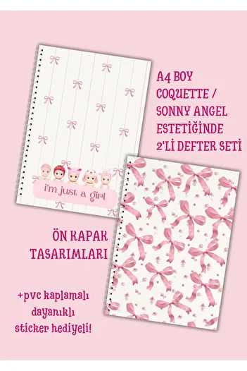 merccuri crafts Coquette - Sonnyangel A4 Spiral School Notebook 50 Sheets Set of 2 Lined/Check Pvc Cover