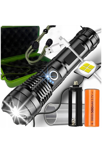 OEM Rechargeable Flashlight XHP50, Excited, LED, 5 modes, 5000 lumens, Black