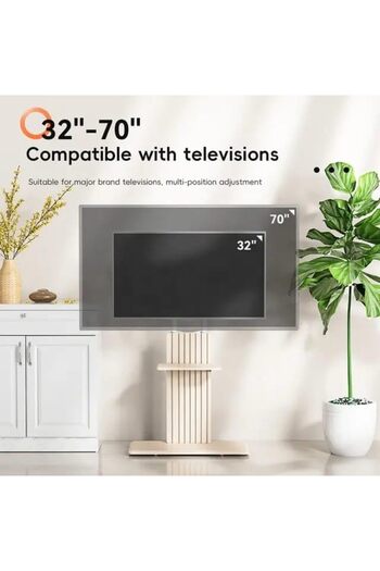 HAMOOD TV SA Hamood Mobile Studio Floor TV Stand for 32-70 inch Screens, White + MDF Wood, Light Wood Color, H066