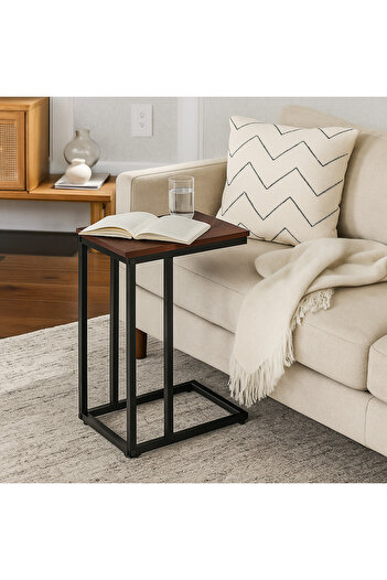 Vi Markets Single Serving Table - Dark Brown Wood - Black Metal Base