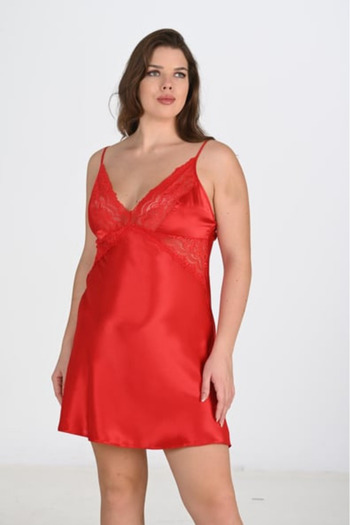 Bleu Petite Plus Size Lace Detail Satin Dressing Gown Nightgown Set