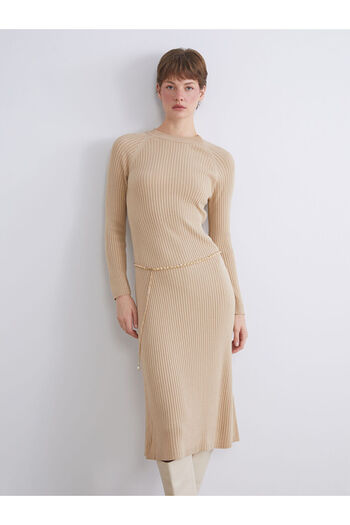 LC Waikiki Beige Crew Neck Knit Dress