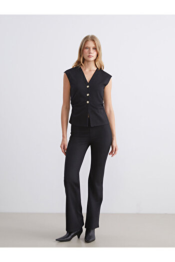 LC Waikiki Black Elastic Waist Flared Women's Trousers