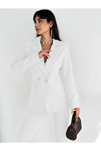 diaves B.White Double Breasted Blazer Jacket Carrot Pants Suit