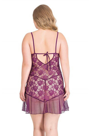 Bleu Petite Plus Size Flower Pattern Women's Tulle Nightgown Panty Set