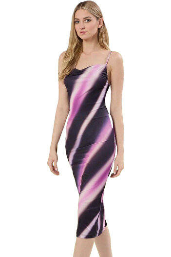 PayBuy Women's Midi Length Bodycon Dress with Thin Straps Degaje Collar Comfortable Stylish Daily Summer Essential