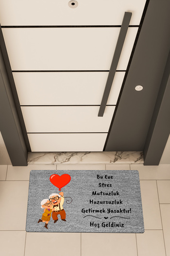Dormot High Quality Digital Printing Gray with Heart Sweet Couple Theme Door Mat
