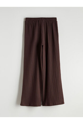 LC Waikiki Brown Textured Muslin Women's Trousers with Elastic Waist