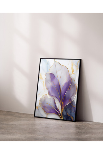 Rosaart Metal Framed Real Glass Painting, Digital Printing, Leaf Themed Abstract Painting