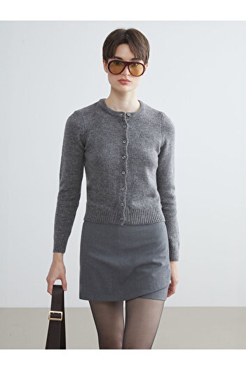 LC Waikiki Gray Crew Neck Women's Knitwear Cardigan