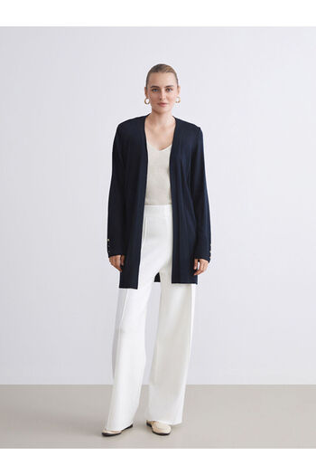 LC Waikiki Navy Blue Shawl Collar Women's Knitwear Cardigan