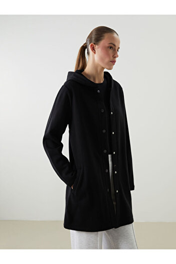 LC Waikiki Black Hooded Women's Cardigan