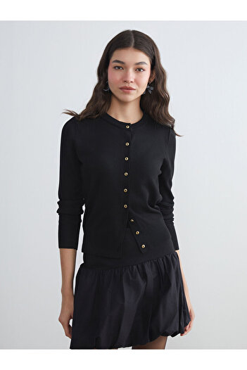 LC Waikiki Black Crew Neck Women's Knitwear Cardigan