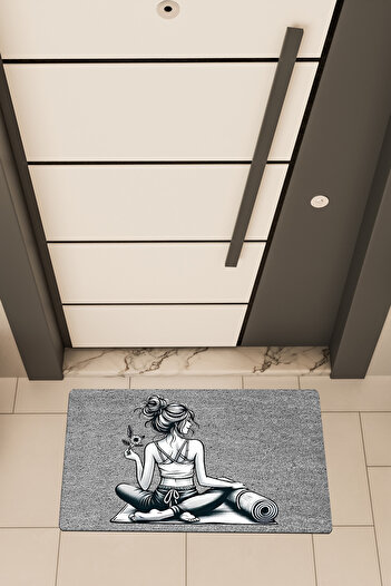 Dormot High Quality Digital Printing Gray, Yoga1 Themed Door Mat
