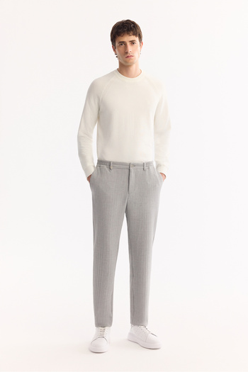 Avva Men's Gray Side Pocket Seersucker Patterned Textured Suit Trousers A52Y3203