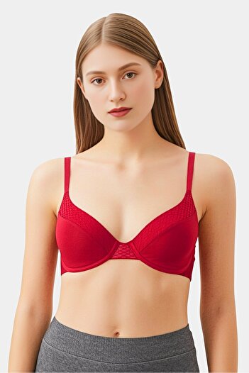 Calvin Klein Women Textured Padded Underwired Bra, Red