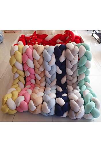 JULYA KİDS Knitted Protector 240 *25 cm 3-Piece Knitted Crib Protector Blue