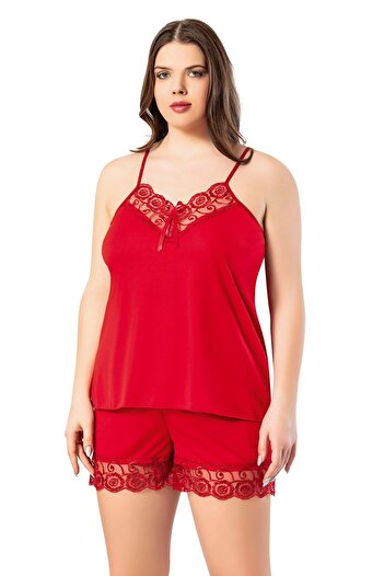 Zeta Group Women's Thin Rope Strap Red Plus Size Nightgown Set - Red - Ilc2.Koutaa62G09Btl-Kir
