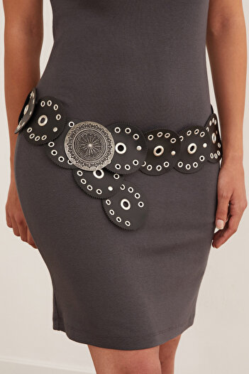 Fulla Moda Eyelet Detailed Metal Buckle Belt