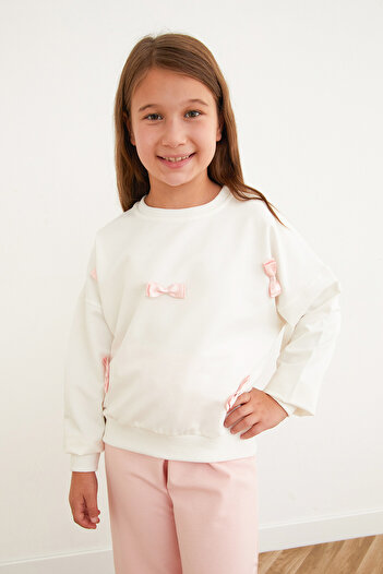Fulla Moda Ribbon Embroidered Girl's Suit with Elastic Waist
