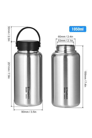 Choice Bottle only Tomshoo 1.05L 304 Stainless Steel Water Bottle Leakproof Sports Bottle 750ml Water Cup C