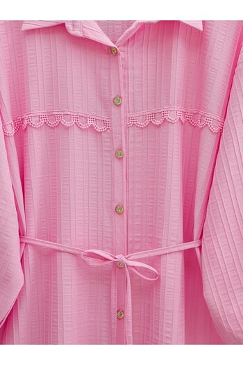 Modamorfo Stoned Buttoned Waist Tie Lace Detailed Shirt -Pink