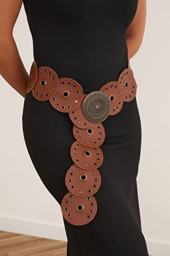 Fulla Moda Eyelet Detailed Metal Buckle Belt