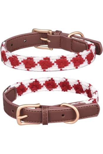 Yiwong dog collar, polyester/metal, white/red, size XS