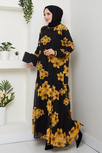 Hb Harma Time Butik Γυναικείο φόρεμα με λουλουδάτο σιφόν με επένδυση