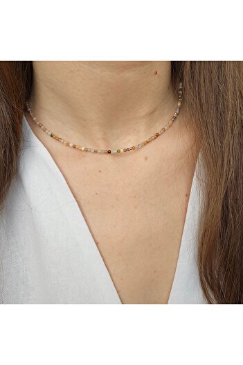 Abundo Basics necklace made of Indian agate stones and 925 silver, 40 cm