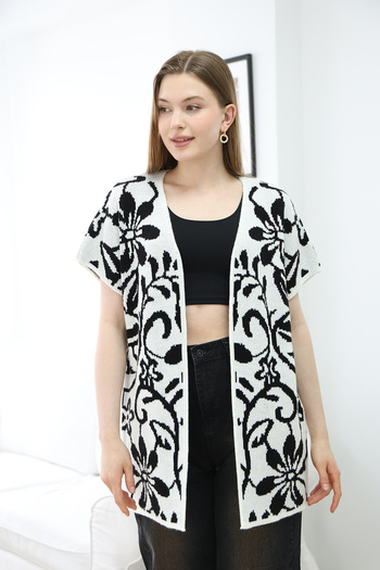 ALCHON V-Neck Unlined Jacquard Panel Floral Patterned Seasonal Knitwear Vest Cardigan